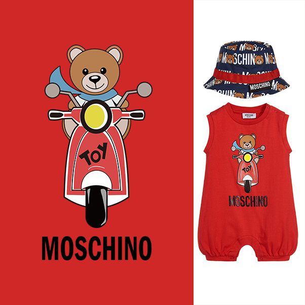 卡通熊摩托车潮牌字母MOSCHINO印花矢量图服装裁片T恤烫图印花花型素材