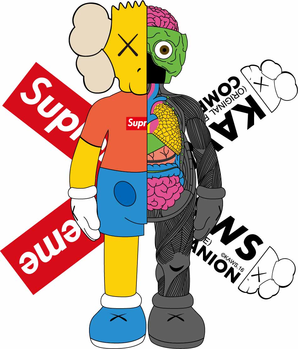 潮牌KAWS图案印花矢量图服装裁片T恤烫图印花花型素材
