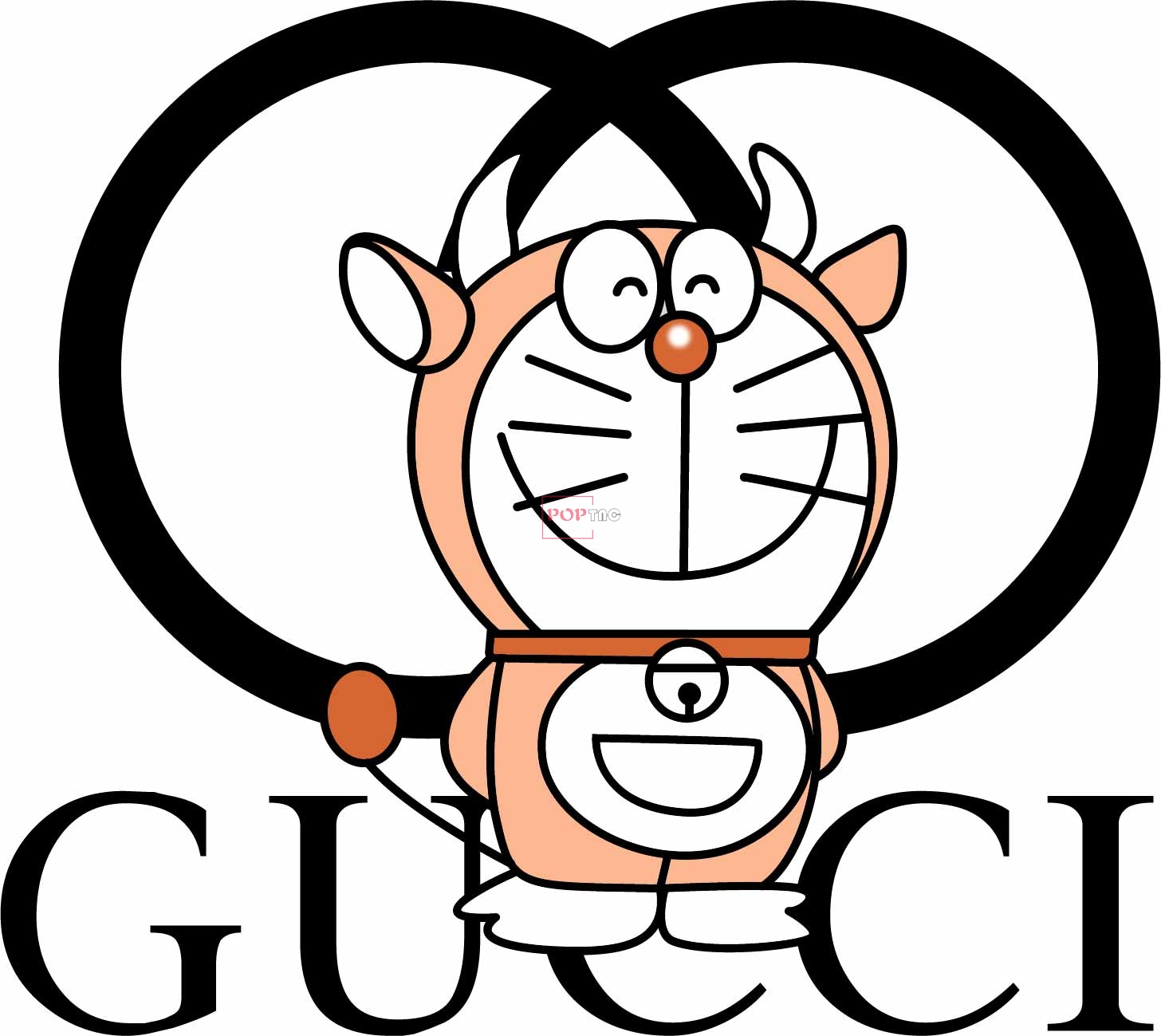潮牌字母GUCCI哆啦A梦牛角印花图案服装裁片T恤烫图印花花型素材