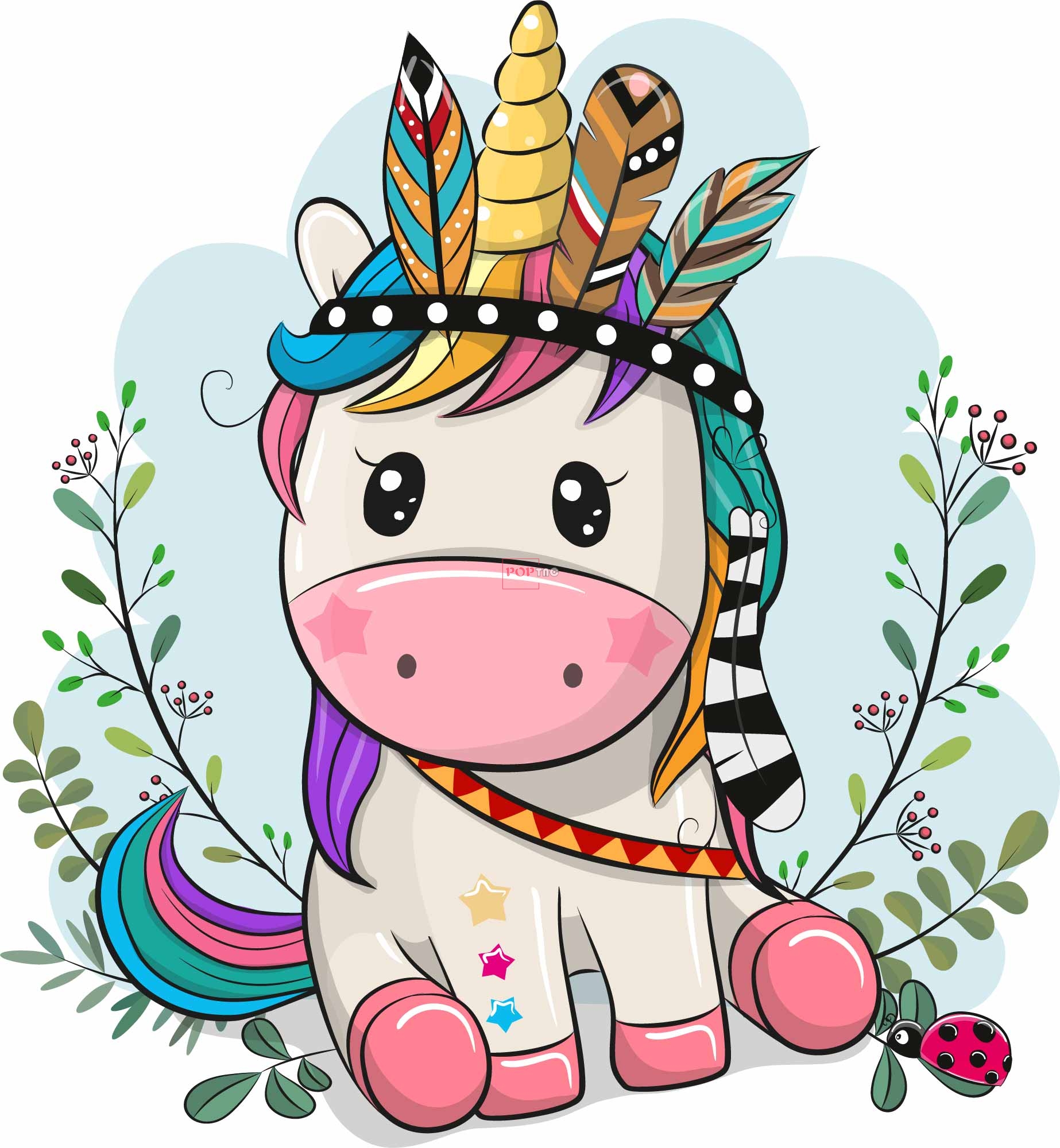 卡通动物独角兽印花图案服装裁片T恤卫衣烫图印花花型素材