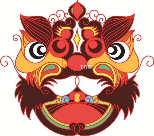 卡通图案国潮风舞狮印花图案服装裁片T恤卫衣烫图印花花型素材