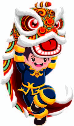 卡通图案国潮风舞狮印花图案服装裁片T恤卫衣烫图印花花型素材