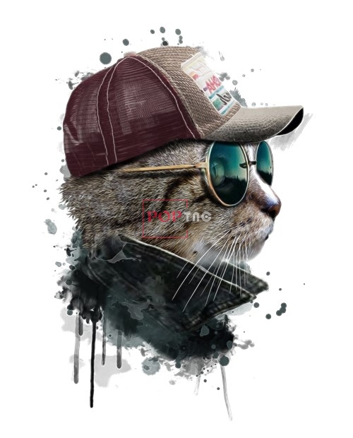 动物猫咪太阳帽印花图案服装裁片T恤卫衣烫图印花花型素材