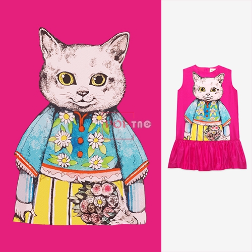 卡通动物猫咪印花图案服装裁片T恤卫衣烫图印花花型素材