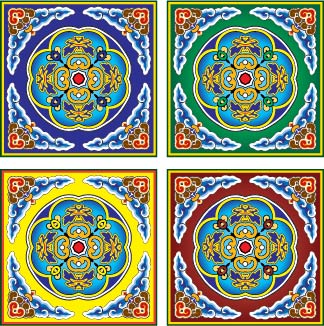 几何敦煌壁画图案围巾方巾地毯印花花型素材