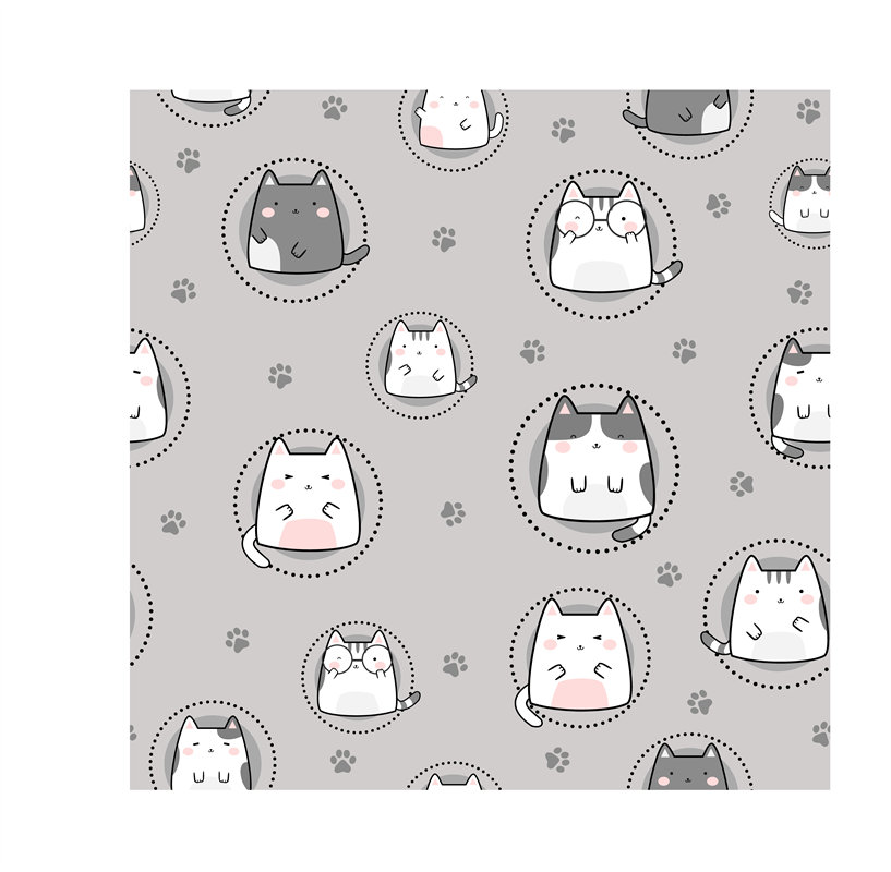 可爱卡通猫咪图案面料印花服装印花设计