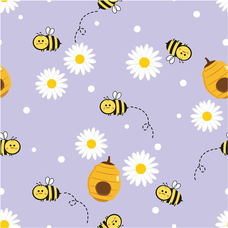 可爱蜜蜂与雏菊图案面料印花服装印花设计