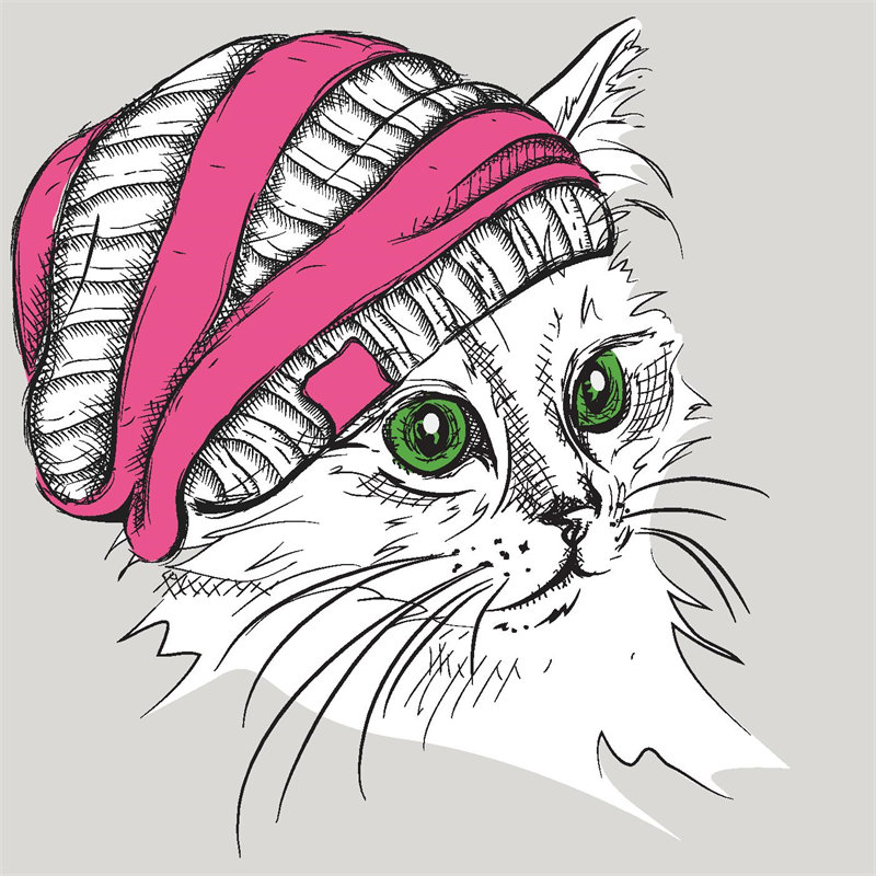 时尚猫咪裁片印花服装 可爱卡通猫头图案服装印花设计