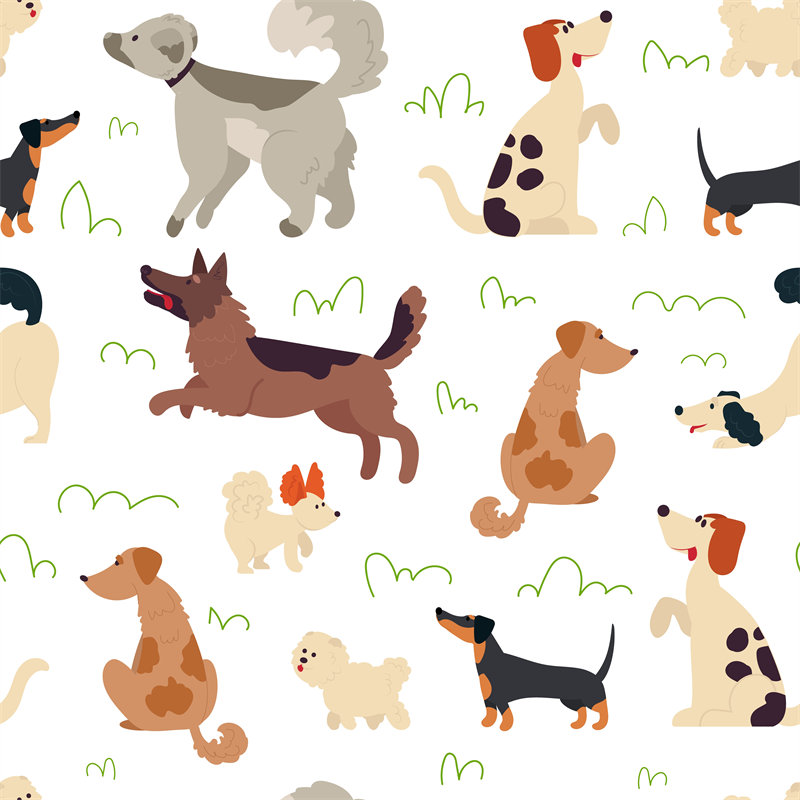 可爱卡通狗狗图案面料印花，多款萌犬服装印花设计