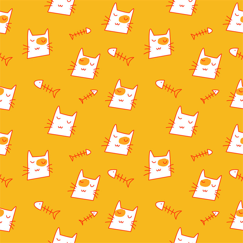 可爱猫咪图案面料印花，创意服装印花设计