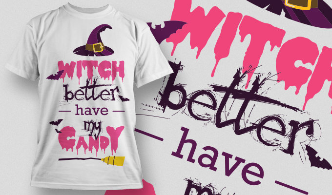 创意万圣节主题裁片印花服装：’WITCH better have my CANDY’