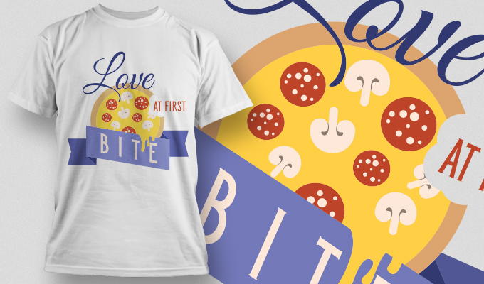 创意裁片印花服装：’Love at First Bite’趣味披萨主题印花T恤