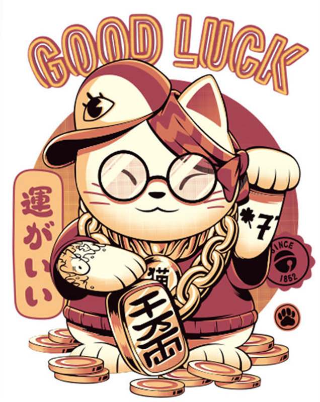 好运招财猫裁片印花服装印花设计