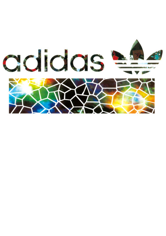 Adidas风格多彩玻璃裁片印花服装图案设计