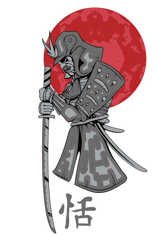 日本武士风格裁片印花服装印花设计