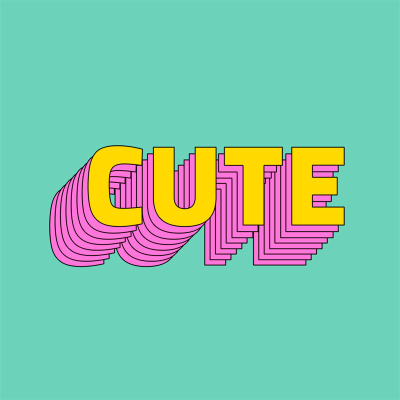 时尚粉色与黄色3D立体’CUTE’裁片印花服装