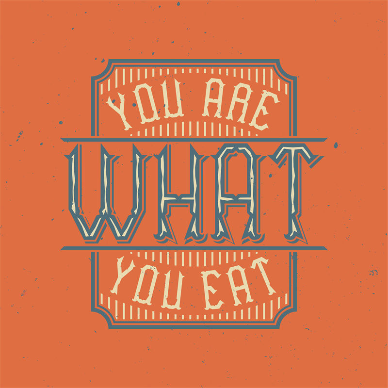 复古风格裁片印花服装：’You Are What You Eat’激励语录