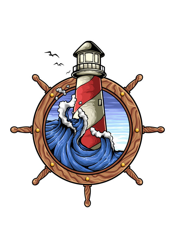 海洋风灯塔裁片印花：航海主题服装印花