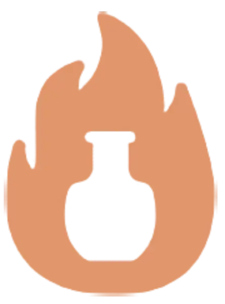 A fire icon on a black background, symbolizing the Kiln Share.
