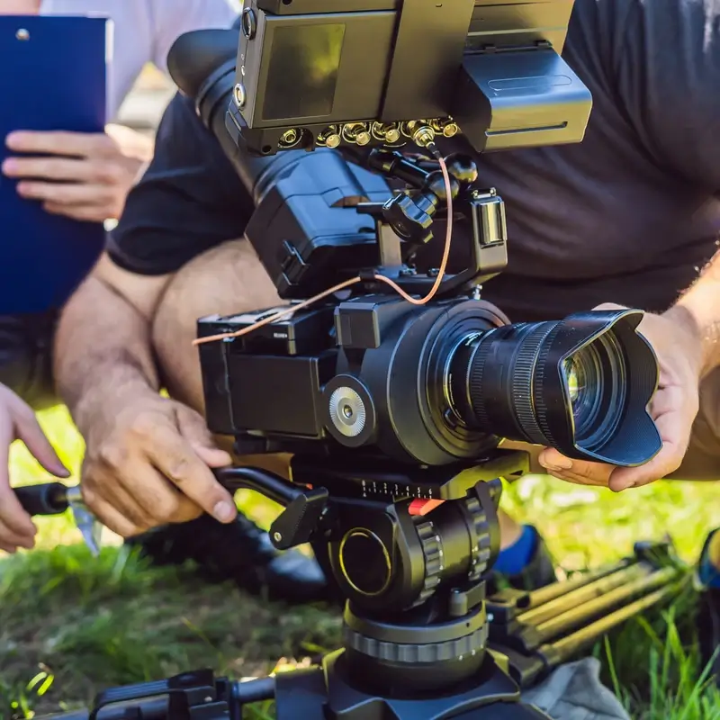 A group of people working on a video camera in BC, Canada.
