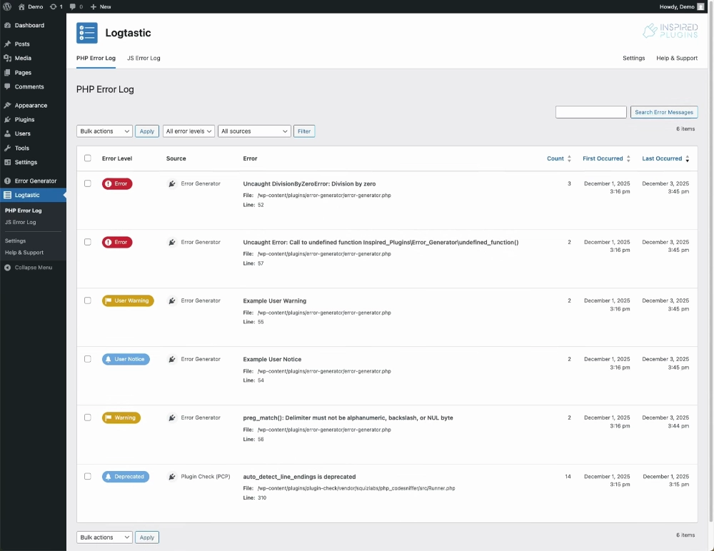 Logtastic - PHP Error Log Screenshot