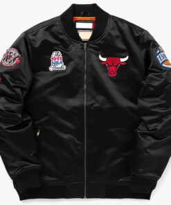 Chicago Bulls Bomber Black Satin Jacket