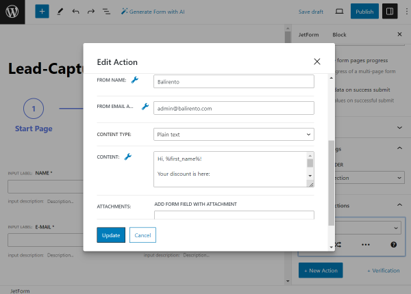 content type and content fields