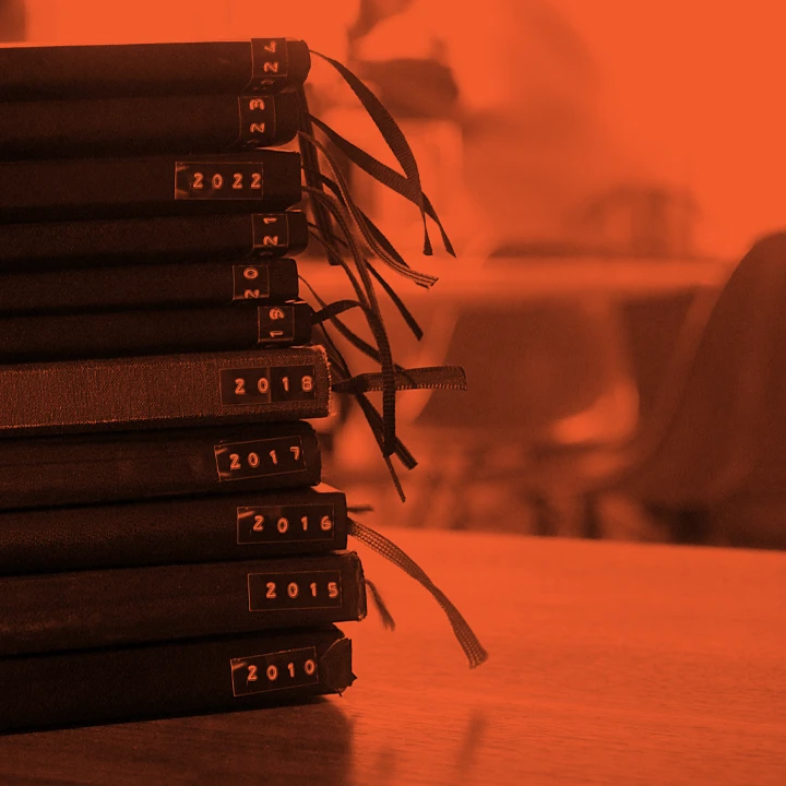 lm-about-sketchbooks-orange A stack of sketchbooks from 2010 to 2024