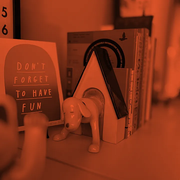 lm-about-desk-orange Don't forget to have fun print and Yoshitomo Nara dog book ends with books
