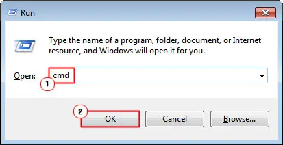 Entering cmd in Windows Run dialog to launch Command Prompt