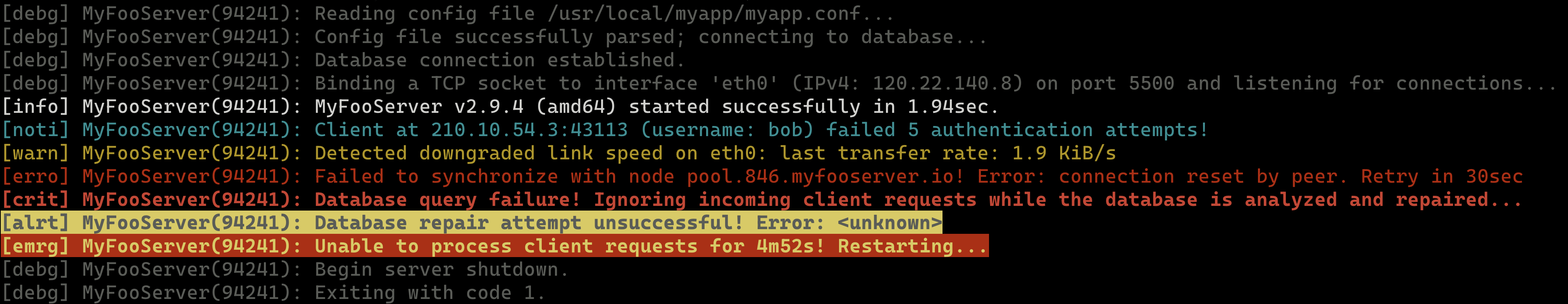 sample terminal output