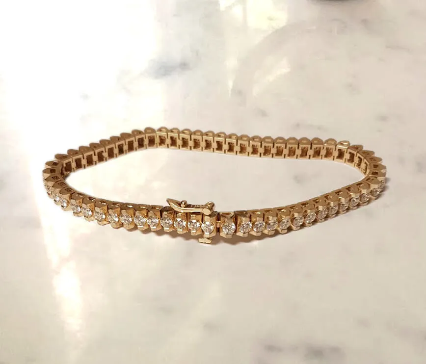 Yellow Gold Bracelet 2 Channel Set Lab Diamond Bracelet