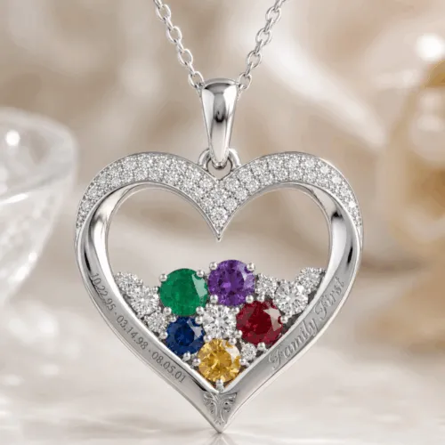 Family Birthstone Heart Necklace Family Birthstone Heart Necklace