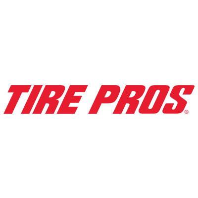 The logo for tire pros is red and white on a white background.