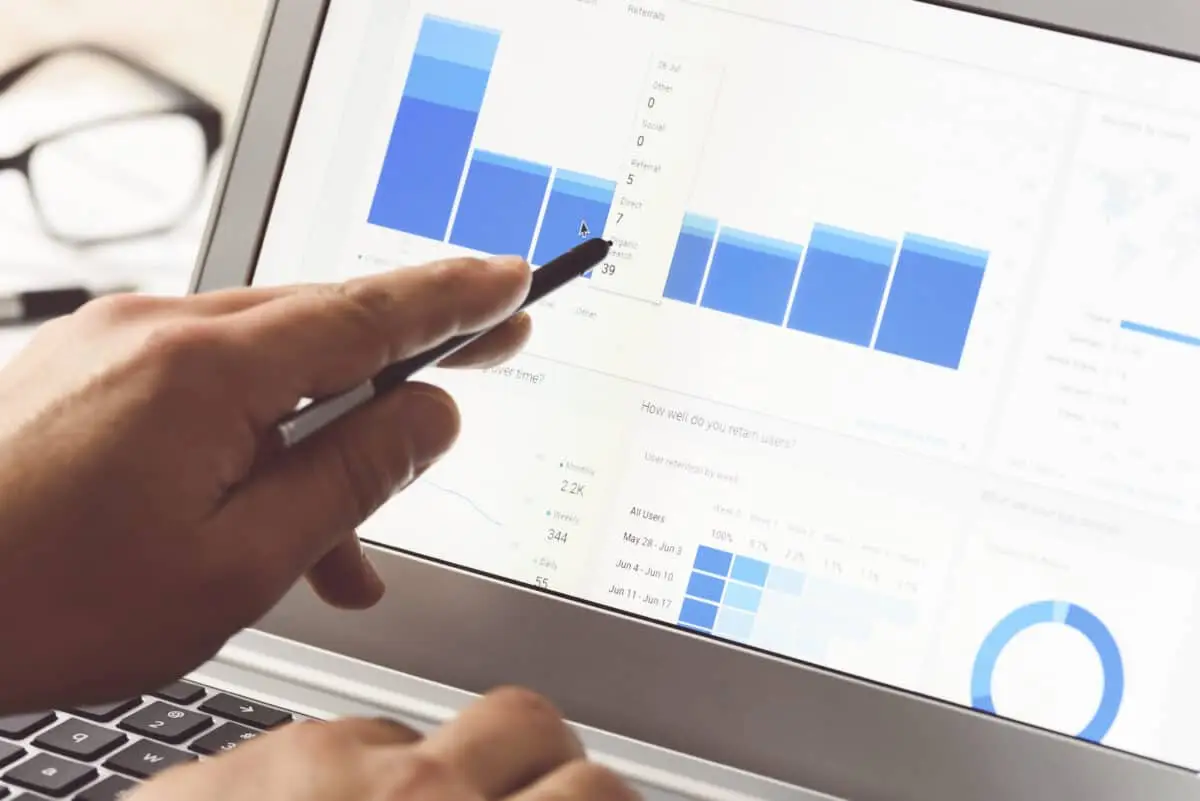 website analytics on a touchscreen laptop