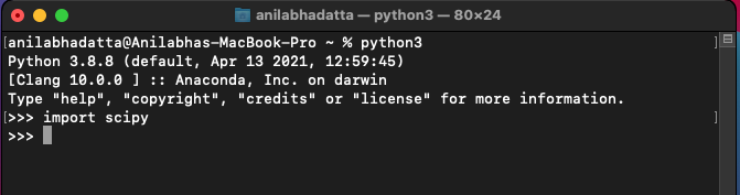 Verifying Scipy installation on macOS
