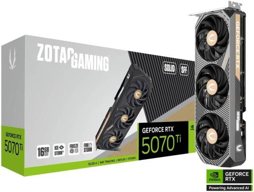 ZOTAC GAMING GeForce RTX 5070 Ti SOLID SFF Graphics Card, 16GB GDDR7 256-Bit Memory, 2452 MHz Engine Clock, 28 Gbps Memory Clock, 8960 CUDA Cores, PCI Express 5 | ZT-B50710D3-10P