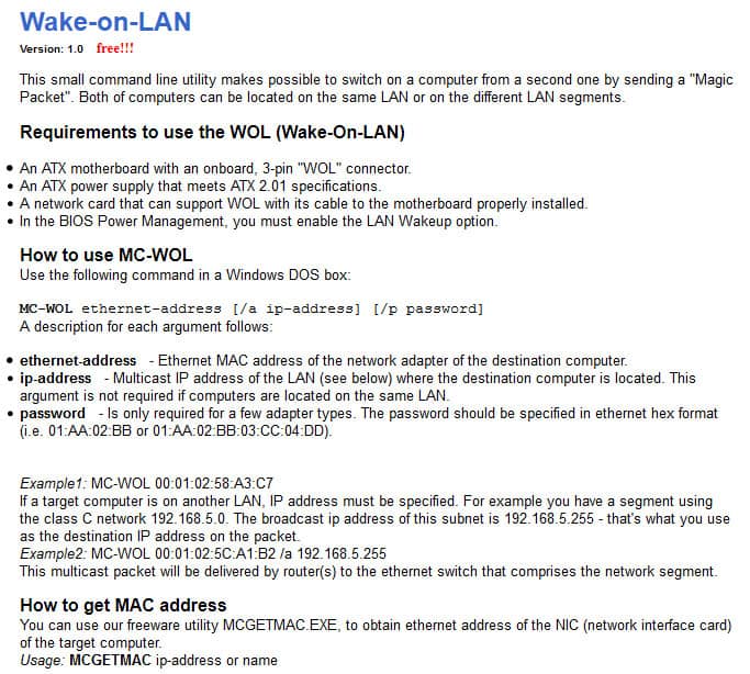 matcode command-line WOL
