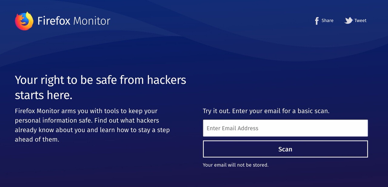 メールアドレスを入力すると流出被害に遭っているか分かる「Firefox Monitor」