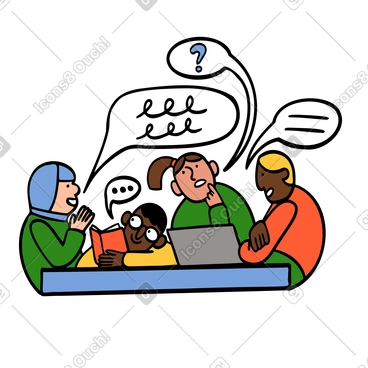 People networking and studying at the table illustration in PNG, SVG