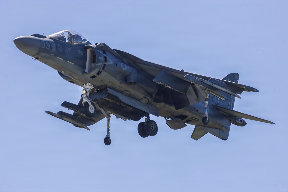 A U.S. Marine Corps\u202FAV-8B Harrier II\u202Fwith Marine Attack Squadron (VMA) 223, Marine Aircraft Group 14, 2nd Marine Aircraft Wing, flies\u202Fover Marine Corps Air Station Cherry Point, North Carolina, June 3, 2026.\u202F The \u201Csundown\u201D of the AV-8B Harrier II, an iconic\u202Faircraft\u202Fthat has supported joint and Marine Corps operations for over 40 years, also\u202Frepresents\u202Fthe dawn of a new era; it paves the way for 2nd MAW\u2019s full transition to the F-35B and C Lightning II. VMA-223 is the U.S. Marine Corps' last operational Harrier squadron.\u202F(U.S. Marine Corps photo by Lance Cpl. Bryan Giraldo)\n\n