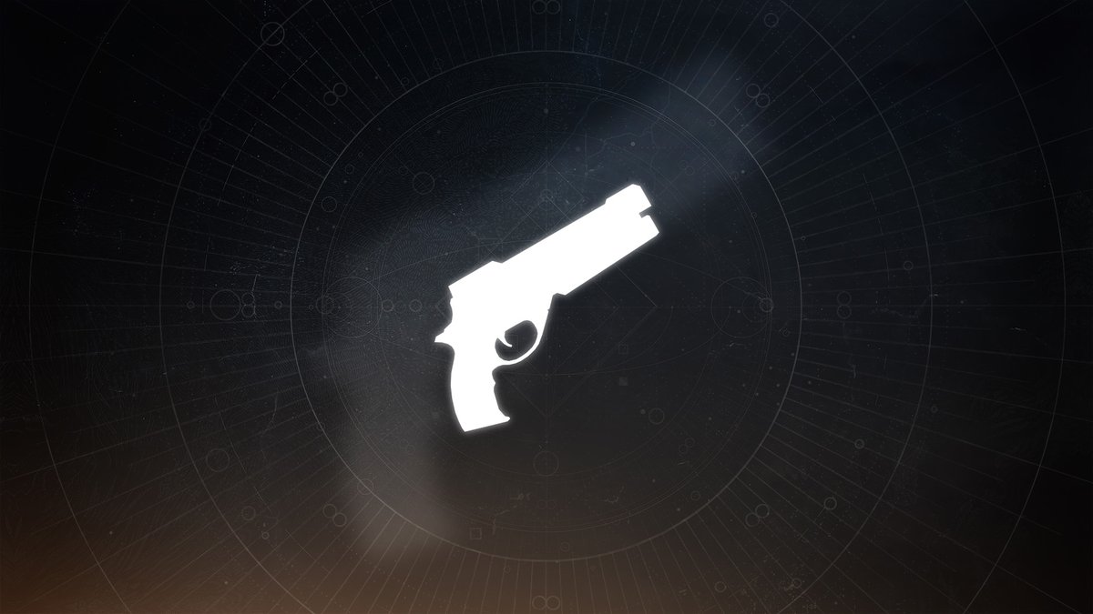 A white silhouette of a Destiny 2 Hand Cannon icon on a dark background.
