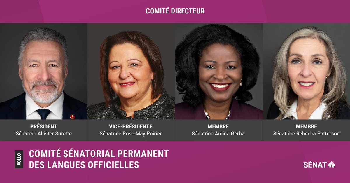 Photos du comité directeur. À partir de la gauche : le sénateur Allister Surette , la sénatrice Rose-May Poirier , la sénatrice Amina Gerba et la sénatrice Rebecca Patterson.