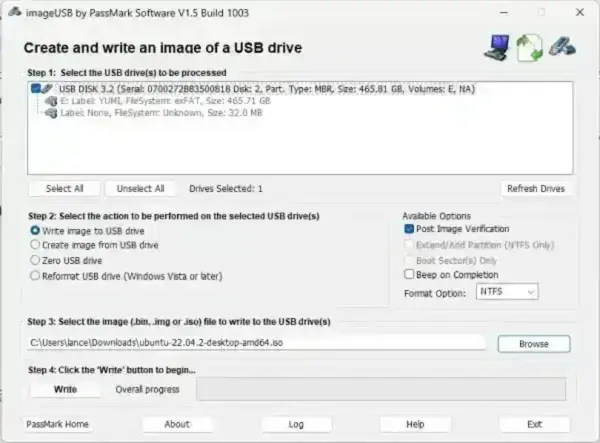 ImageUSB portable USB imaging and cloning software ImageUSB USB cloning and imaging software interface