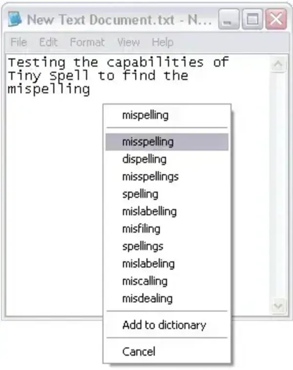 Tiny Spell Portable Spell Checker Tiny Spell Portable Spell Checker checking a text document