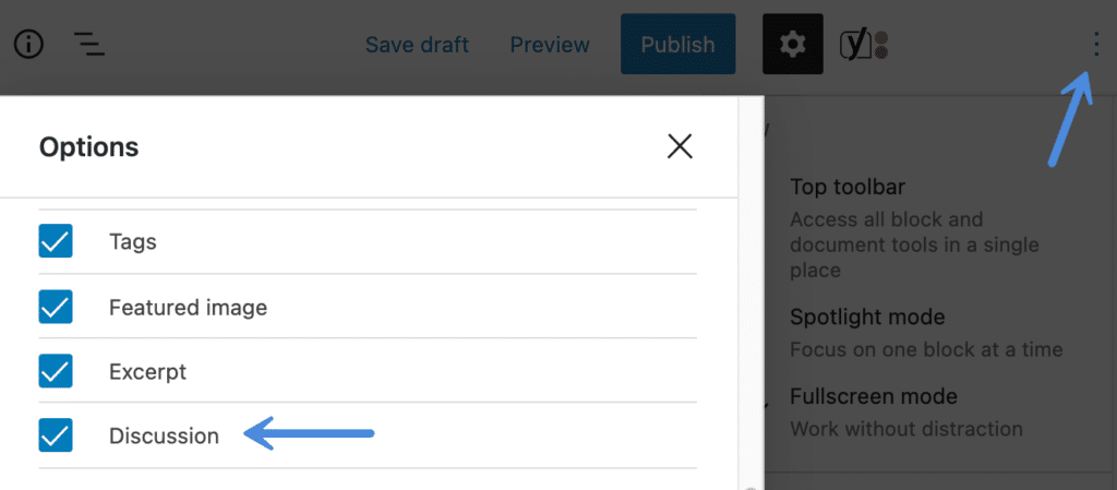 WordPress discussion options