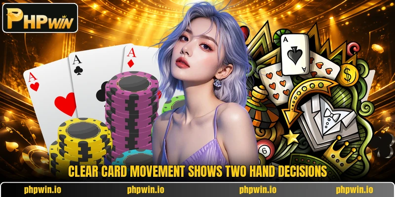 Clear card movement shows two hand decisions