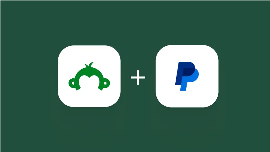 SurveyMonkeys och PayPals logotyper bredvid ett plustecken.