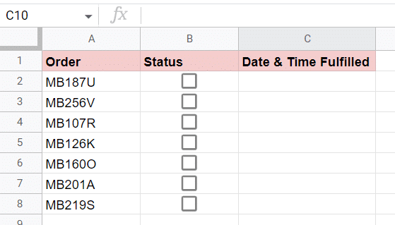 Example sheet for inserting timestamps