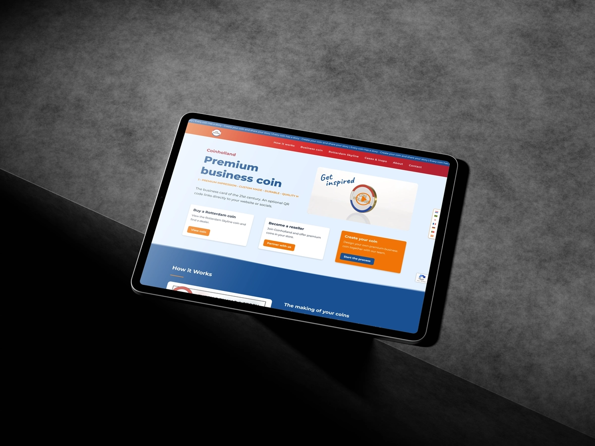 Coinholland - <p>Coinholland benaderde ons met een vernieuwend idee: het traditionele visitekaartje opnieuw uitvinden in de vorm van een luxe, tastbare en duurzame metalen munt. Een premium object dat niet alleen een sterke eerste indruk maakt, maar door middel van een subtiel geïntegreerde QR-code ook direct de digitale wereld opent. Aan Projectie de taak om dit unieke product te vertalen naar een krachtige, moderne en internationaal schaalbare website.
</p><p><br></p><p>
</p>